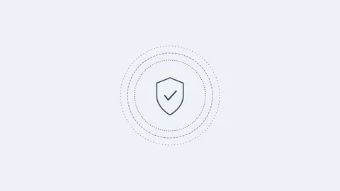 Verified secure shield line icon with check and rotating rings, slate gray style Vídeos de archivo 342595500