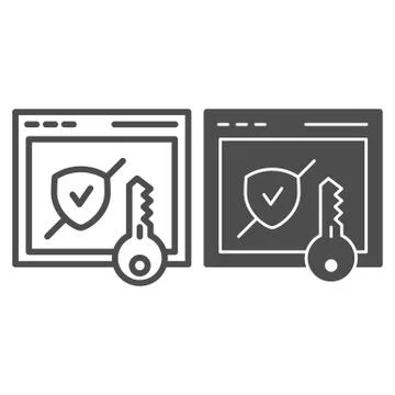 Verified secure site line and glyph icon. Computer authorization vector 스톡 일러스트