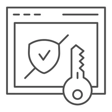 Verified secure site thin line icon. Computer authorization vector illustration Stock Illustration