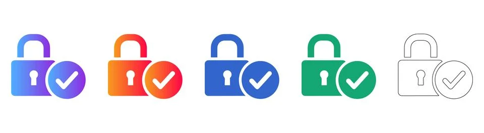 Verified Security Padlock Icons Digital Protection &amp; Trust Stock Illustration