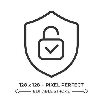 Verified security pixel perfect line icon Stock Illustration