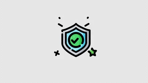 Verified shield icon featuring a blue emblem with a green checkmark star Video stock 343800288