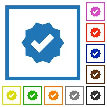 Verified sticker solid flat framed icons Stock Illustration