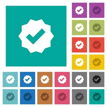 Verified sticker solid square flat multi colored icons Stock Illustration