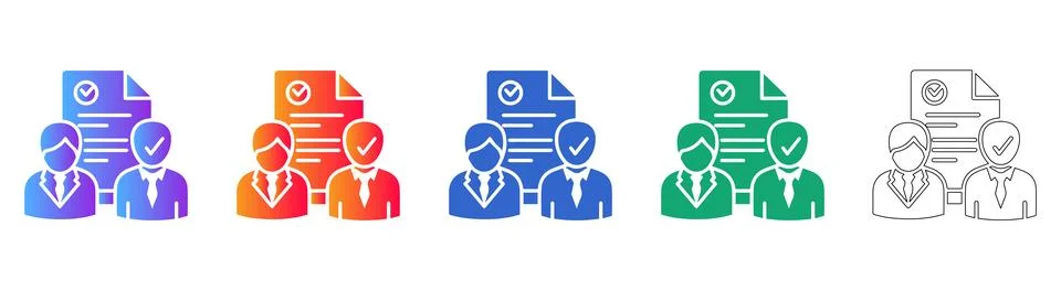 Verified Team Document Approval Icon Set Illustrazione stock
