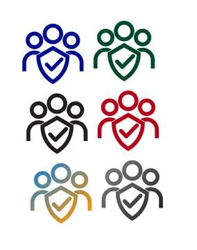 Verified Team Security Icons Set  Group Protection, Trusted Community and S.. Stock Illustration