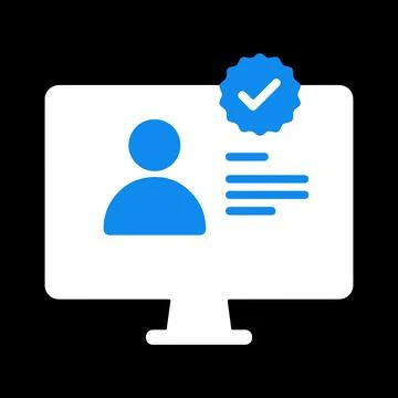 Verified User Profile Icon. Blue badge with a checkmark on a computer screen Stock Illustration
