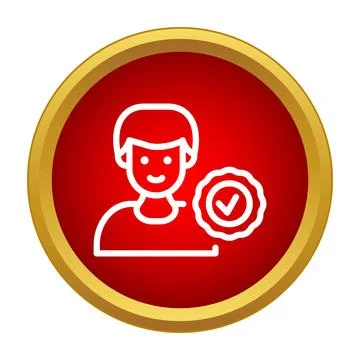 Verified user profile icon on red background Stock Illustration