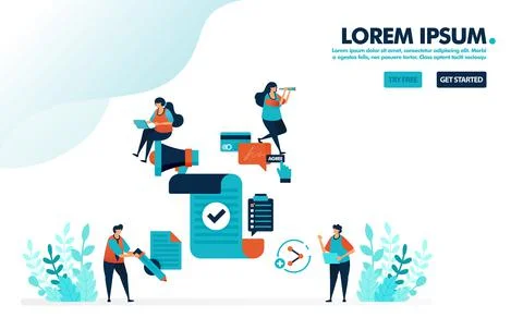 Verify agreement document. Tick checklist for promotions and survey. Confirm  Stock Illustration