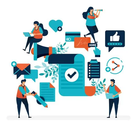 Verify agreement document. Tick checklist for promotions and survey. Confirm  Illustrazione stock