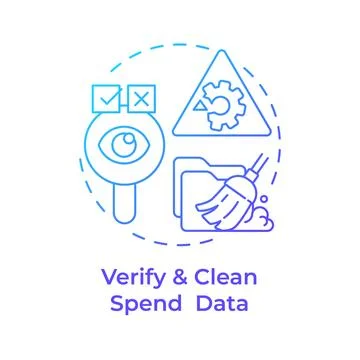 Verify and clean spend data blue gradient concept icon Illustrazione stock