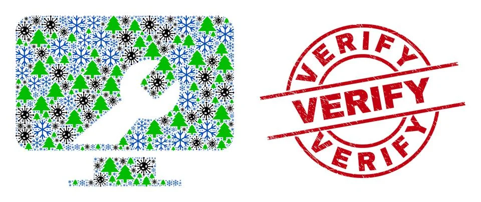Verify Distress Stamp and Computer Settings Wrench Mosaic of Covid-2019 Winter 스톡 일러스트
