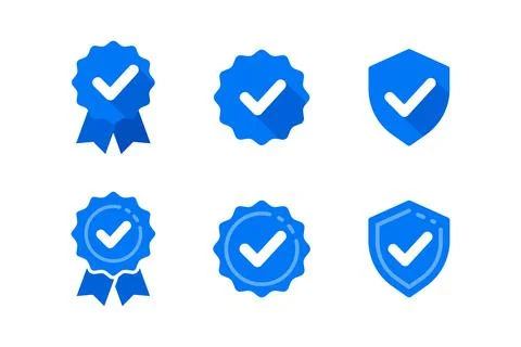 Verify verified label and icon vector set in blue color Stock Illustration