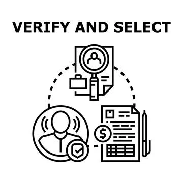 Verifying and selecting candidate for job application process Stock Illustration