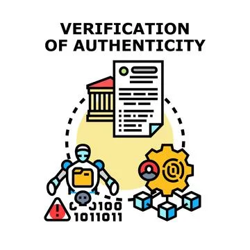 Verifying authenticity using digital technology and secure systems Stock Illustration
