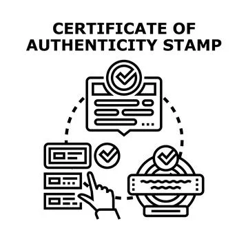 Verifying certificate authenticity process with official stamp Illustrazione stock