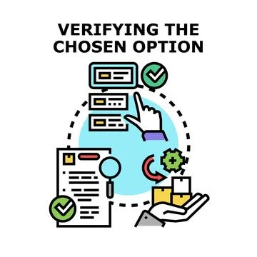 Verifying chosen option concept with selection process Stockillustratie