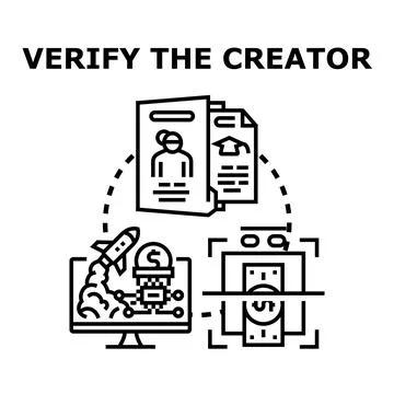 Verifying creator identity and digital transaction security concept Stock Illustration