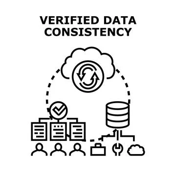 Verifying data consistency across cloud and database systems Stock Illustration