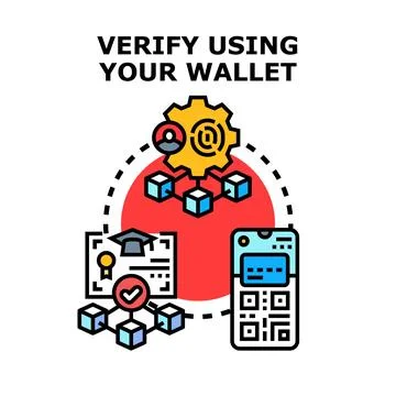 Verifying digital identity with blockchain wallet security Stock Illustration