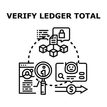 Verifying digital ledger total financial transactions Stock Illustration