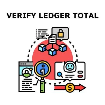 Verifying digital ledger total financial transactions Stock Illustration