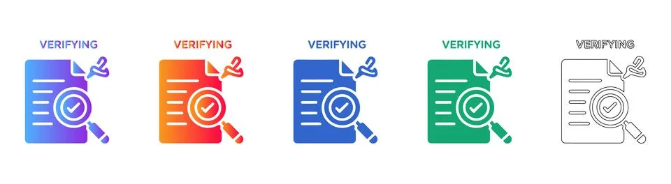 Verifying Document Digital Icon Set 库存插图