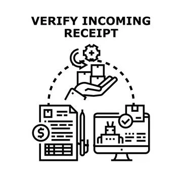 Verifying incoming receipt document and online system process Stock Illustration