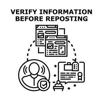 Verifying information before reposting online content concept Stockillustratie
