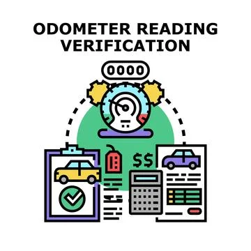 Verifying odometer reading for car value assessment Stock Illustration