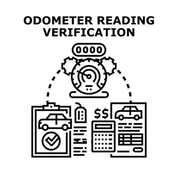 Verifying odometer reading for car value assessment Illustrazione stock