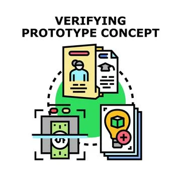 Verifying prototype concept developing product idea process Stock Illustration