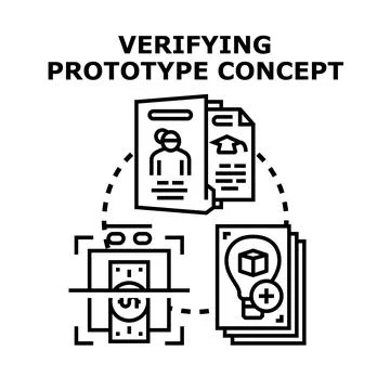 Verifying prototype concept developing product idea process Stock Illustration