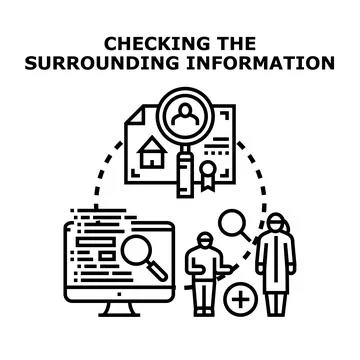 Verifying surrounding information data analysis concept Stock Illustration