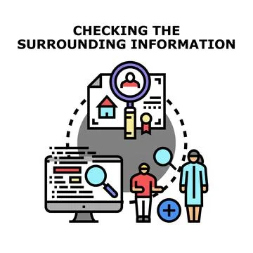 Verifying surrounding information data analysis concept Stock Illustration