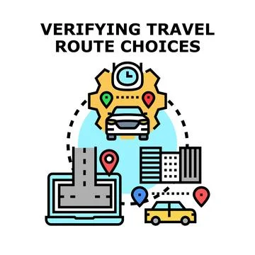 Verifying travel route choices process illustration Stock Illustration