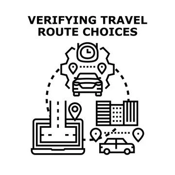 Verifying travel route choices process illustration Stock Illustration