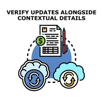 Verifying updates alongside contextual financial details concept Stock Illustration