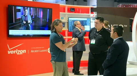 Verizon Wireless booth, NAB Show 2015 exhibition in Las Vegas, USA. Stock Footage 62703593
