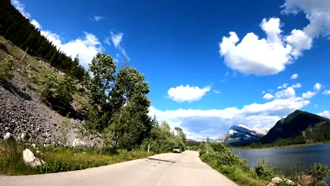 Vermillion Lakes Go Pro tracking to Mt Rundle view Stock Footage 244881069