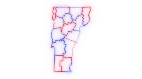Vermont county map red blue election outline white background seamless loop Stock Footage 343868113