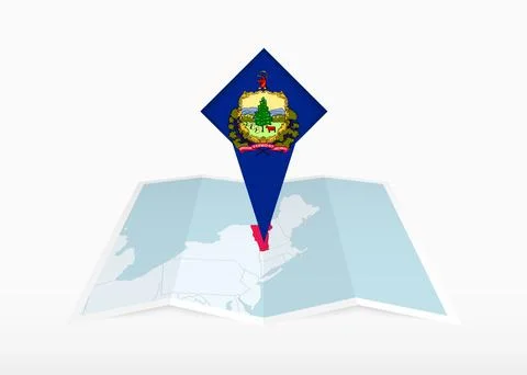 Vermont is depicted on a folded paper map and pinned location marker with f.. Stock Illustration