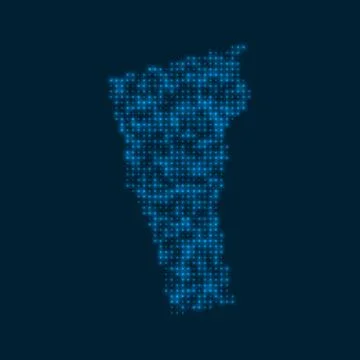 Vermont dotted glowing map. Shape of the us state with blue bright bulbs. V.. Stock Illustration