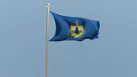 Vermont flag on flagpole. VT flag fluttering in the wind. USA. Stock Footage 171458149