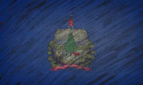 Vermont flag painted with colored chalk on a blackboard. Stock Illustration
