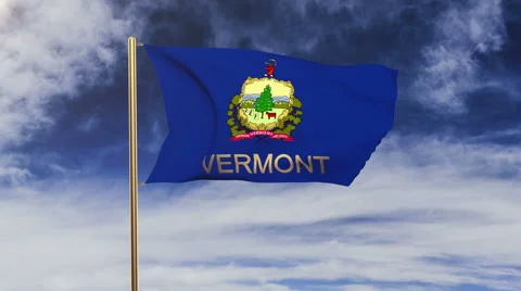 Vermont flag with title waving in the wind. Looping sun rises style.  Animation Stock-Footage 48206469