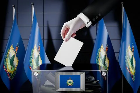 Vermont flags, hand dropping ballot card into a box Ilustración de archivo
