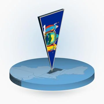 Vermont map in round isometric style with triangular 3D flag of US State Ve.. Иллюстрация
