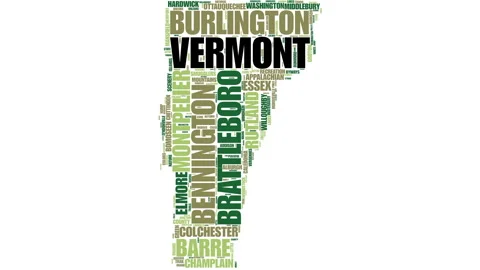 Vermont State animated Word Cloud Map Stock Footage 323583631