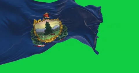 Vermont state flag fluttering isolated on a green background Stock Footage 236625901